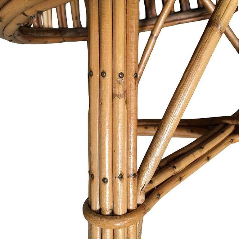 Restored Round Stick Rattan Coffee Table with Mahogany Top - 12
