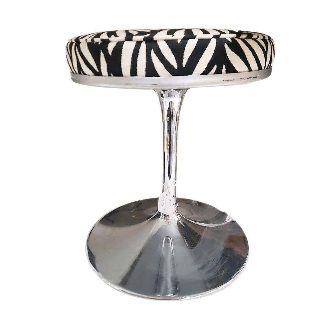 Knoll "Tulip" Chrome Stool by Eero Saarinen W/ Zebra Seat, Pair - 3