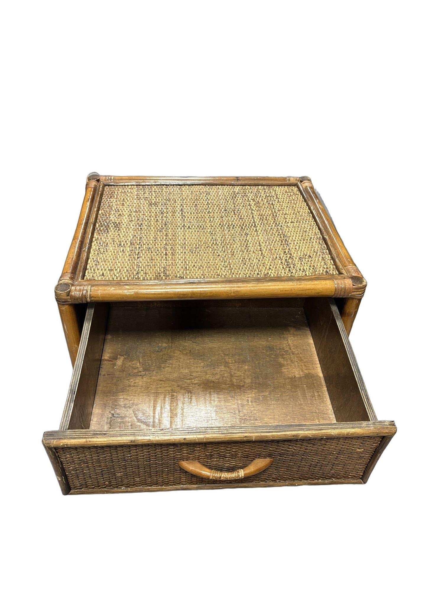 19th Century Aesthetic Movement Rattan & Woven Wicker Three Drawer Nightstand - 10