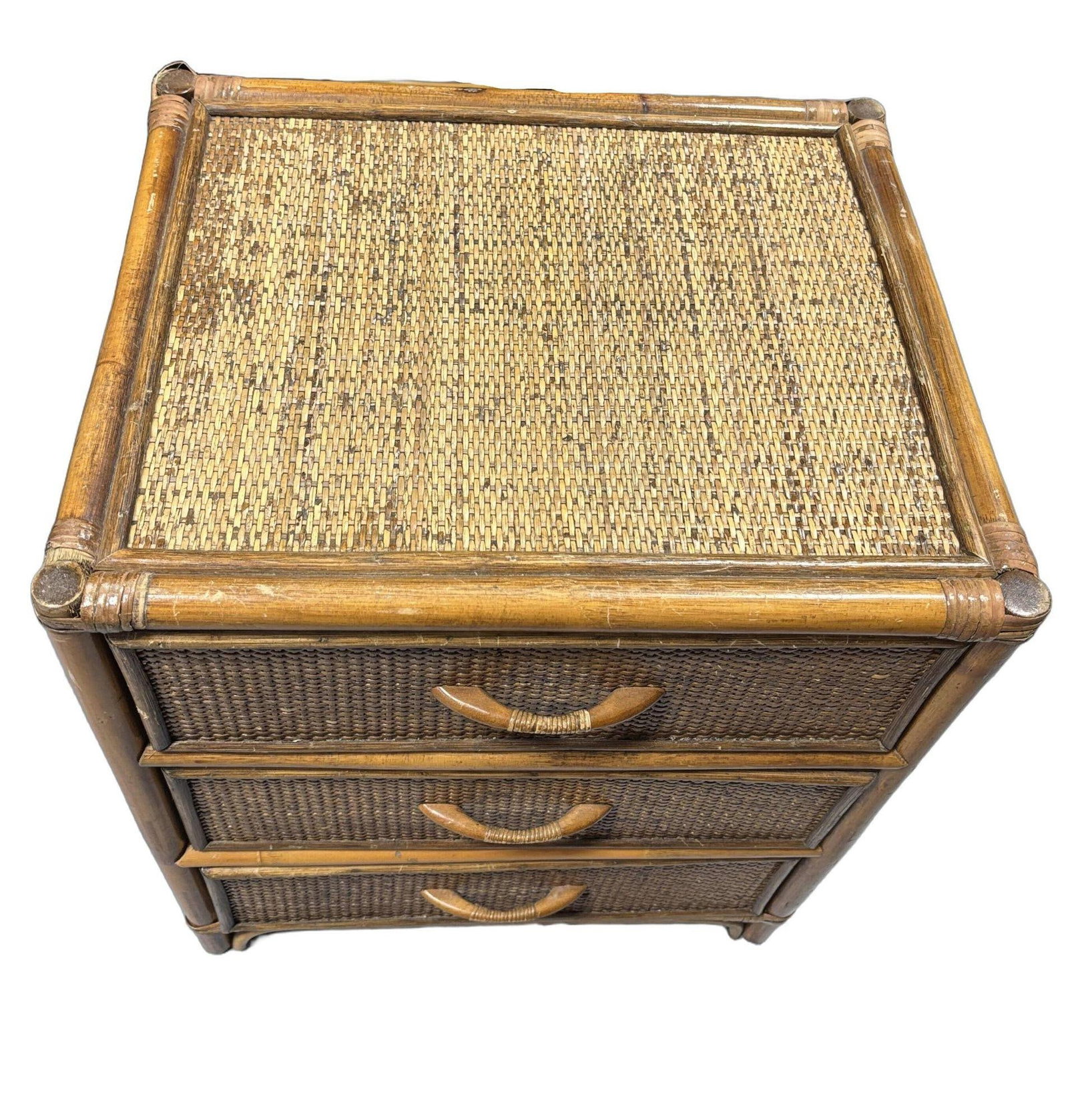 19th Century Aesthetic Movement Rattan & Woven Wicker Three Drawer Nightstand - 12