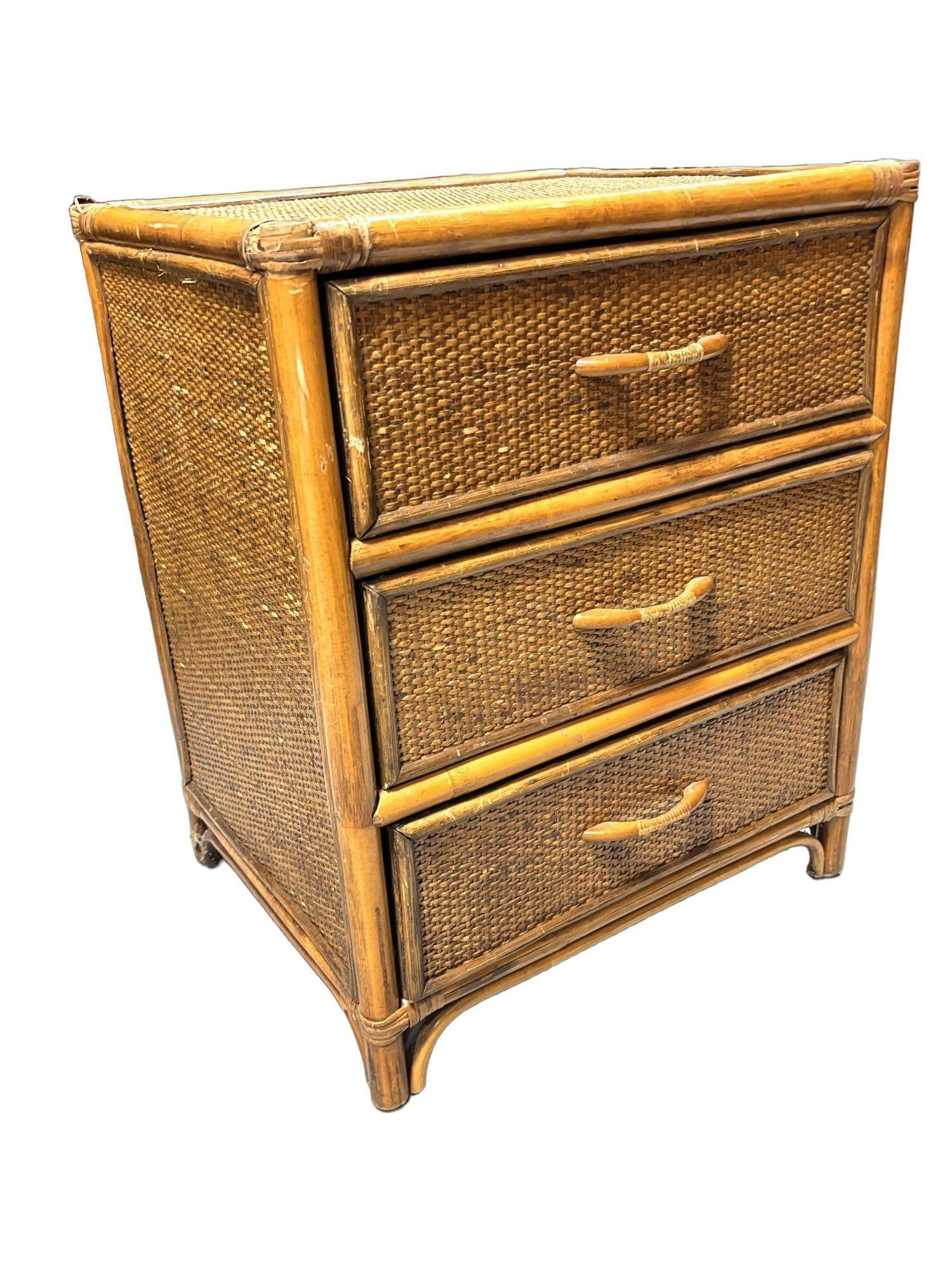 19th Century Aesthetic Movement Rattan & Woven Wicker Three Drawer Nightstand - 13