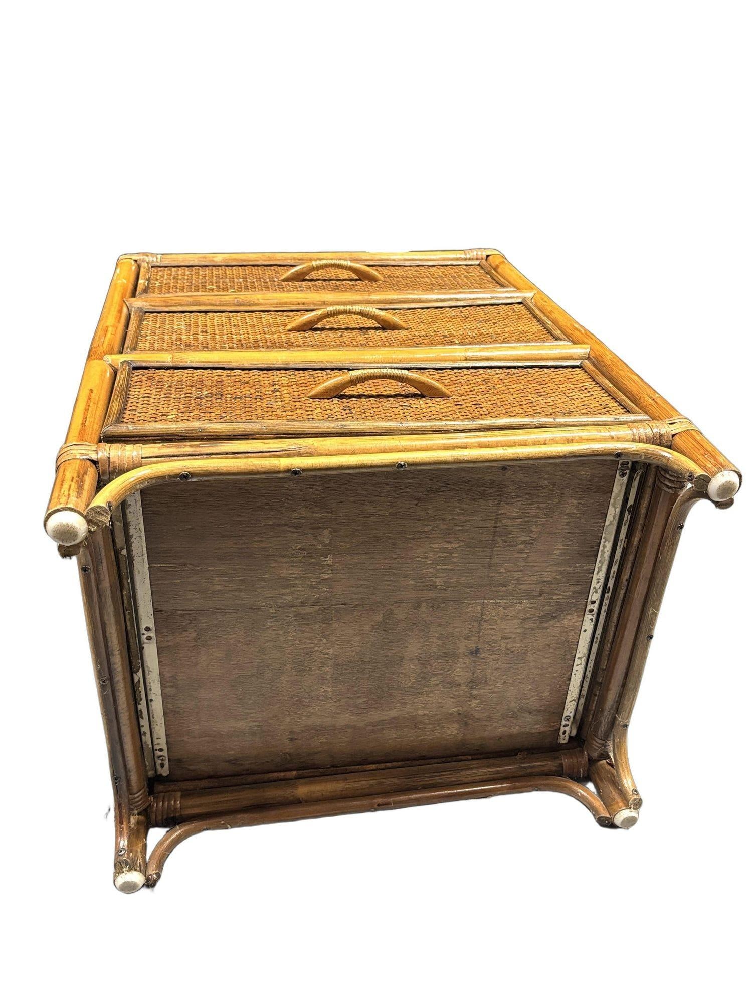 19th Century Aesthetic Movement Rattan & Woven Wicker Three Drawer Nightstand - 16