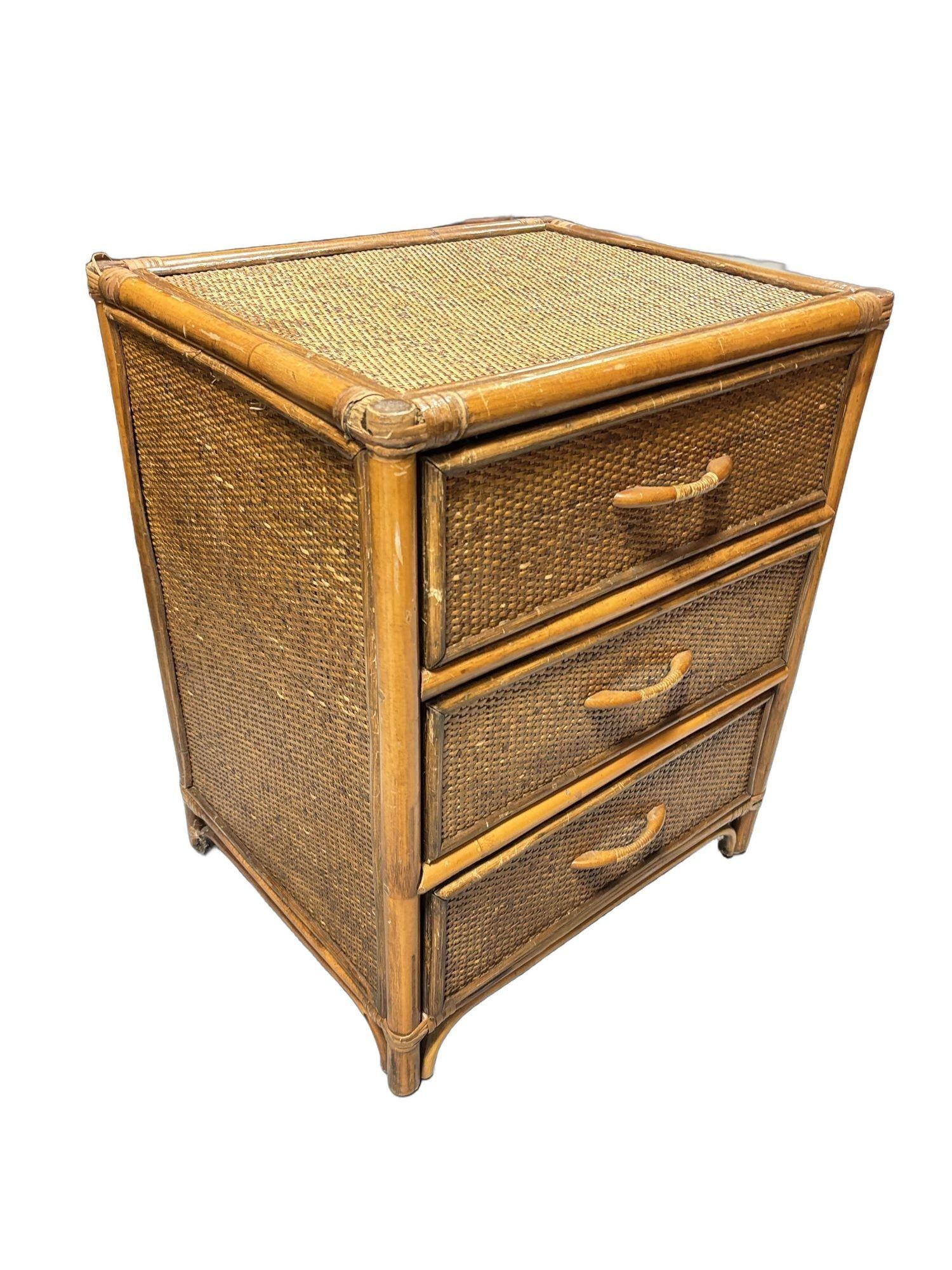 19th Century Aesthetic Movement Rattan & Woven Wicker Three Drawer Nightstand - 3