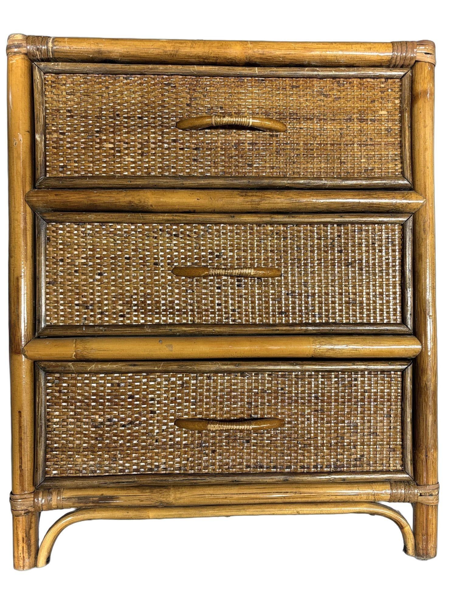 19th Century Aesthetic Movement Rattan & Woven Wicker Three Drawer Nightstand - 4
