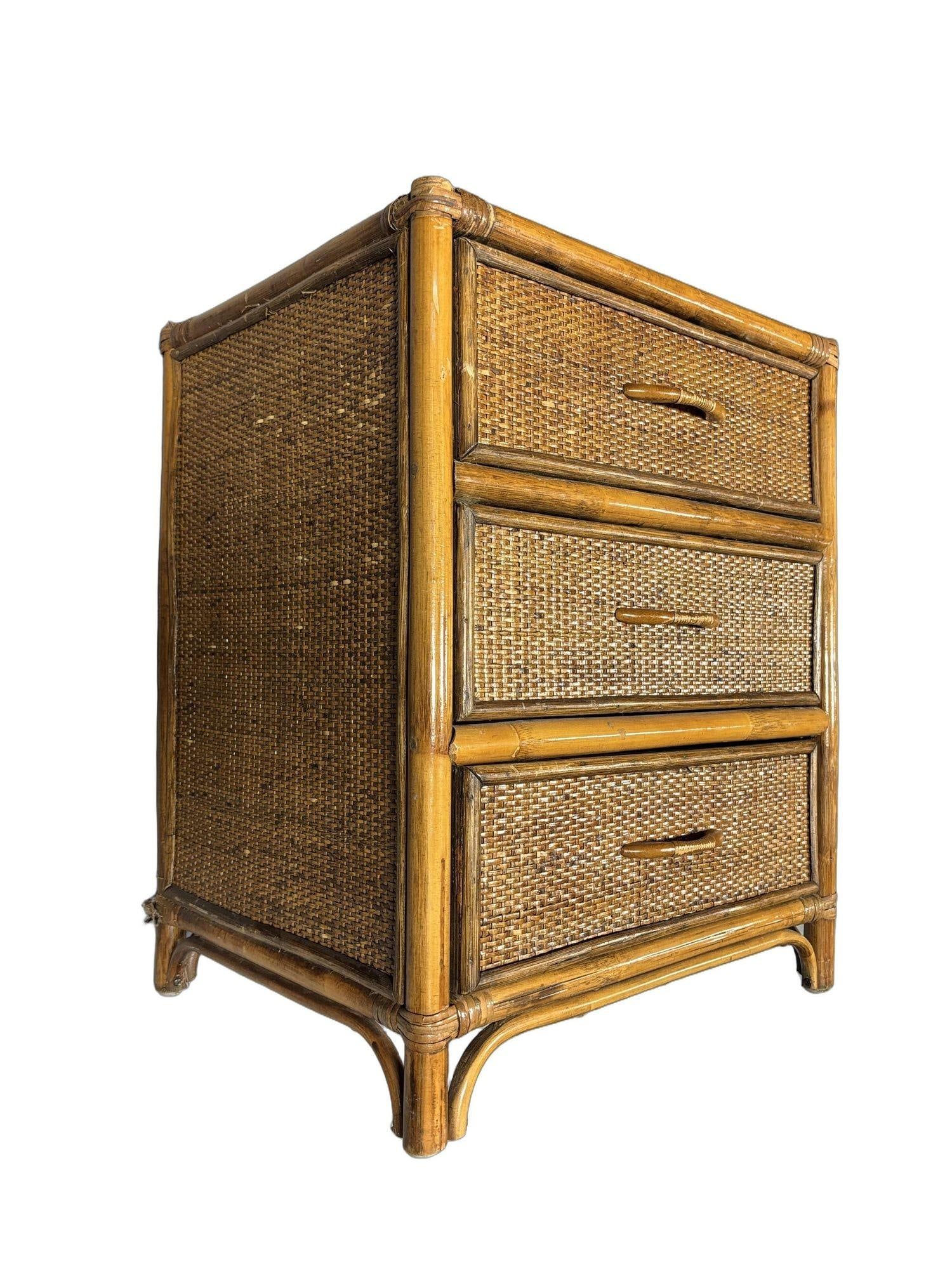 19th Century Aesthetic Movement Rattan & Woven Wicker Three Drawer Nightstand - 6
