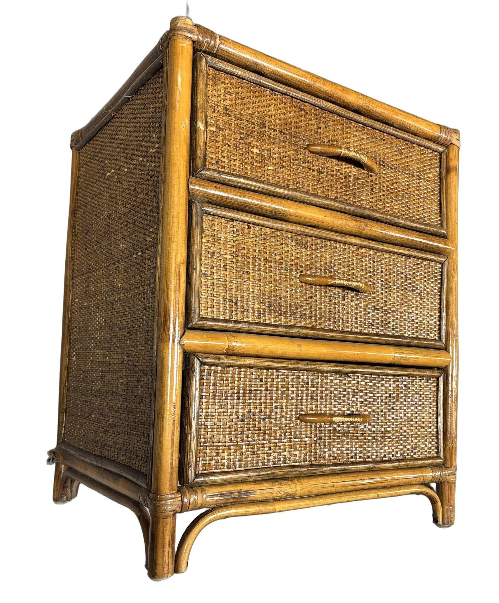 19th Century Aesthetic Movement Rattan & Woven Wicker Three Drawer Nightstand - 8
