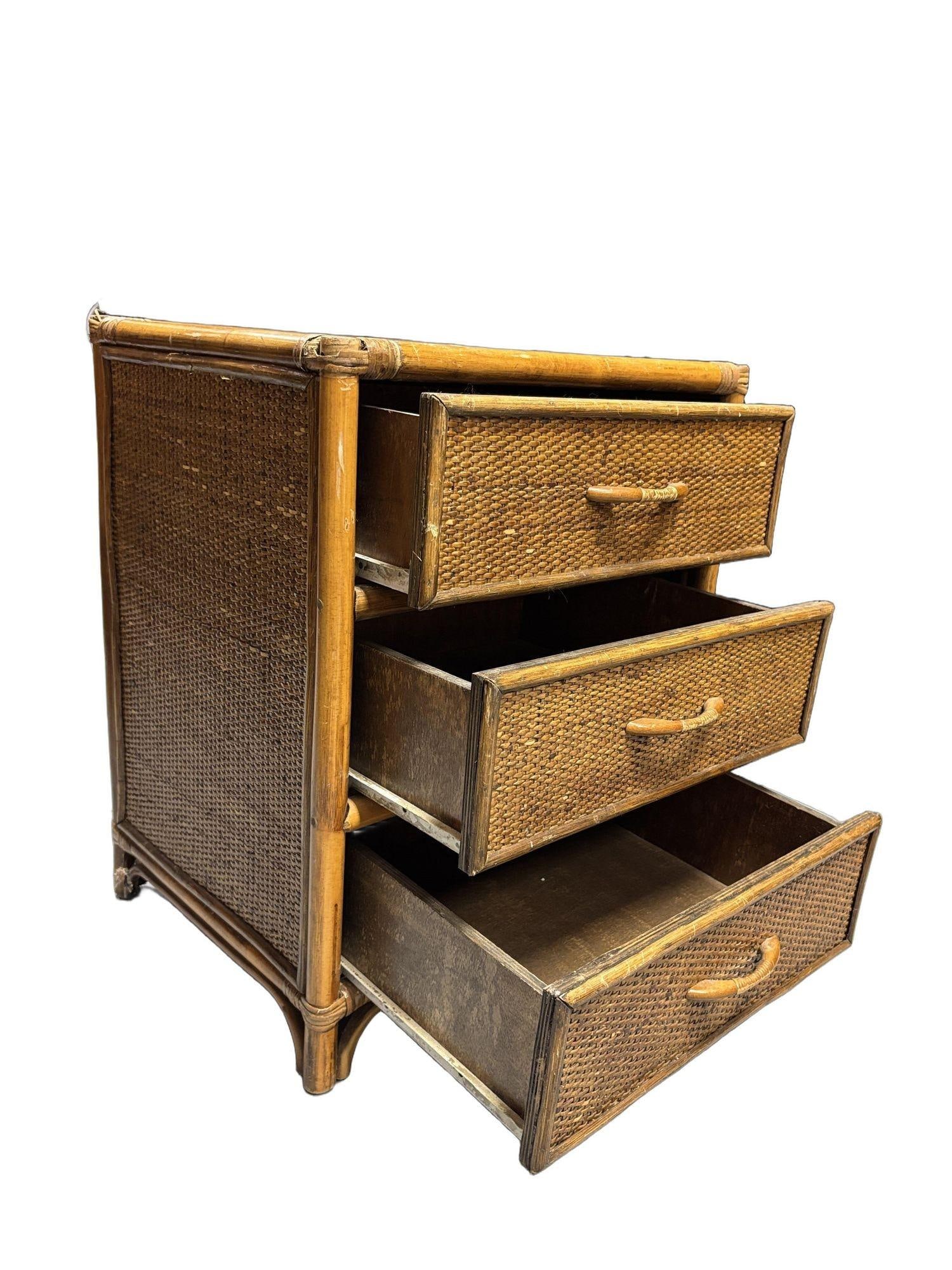 19th Century Aesthetic Movement Rattan & Woven Wicker Three Drawer Nightstand - 9