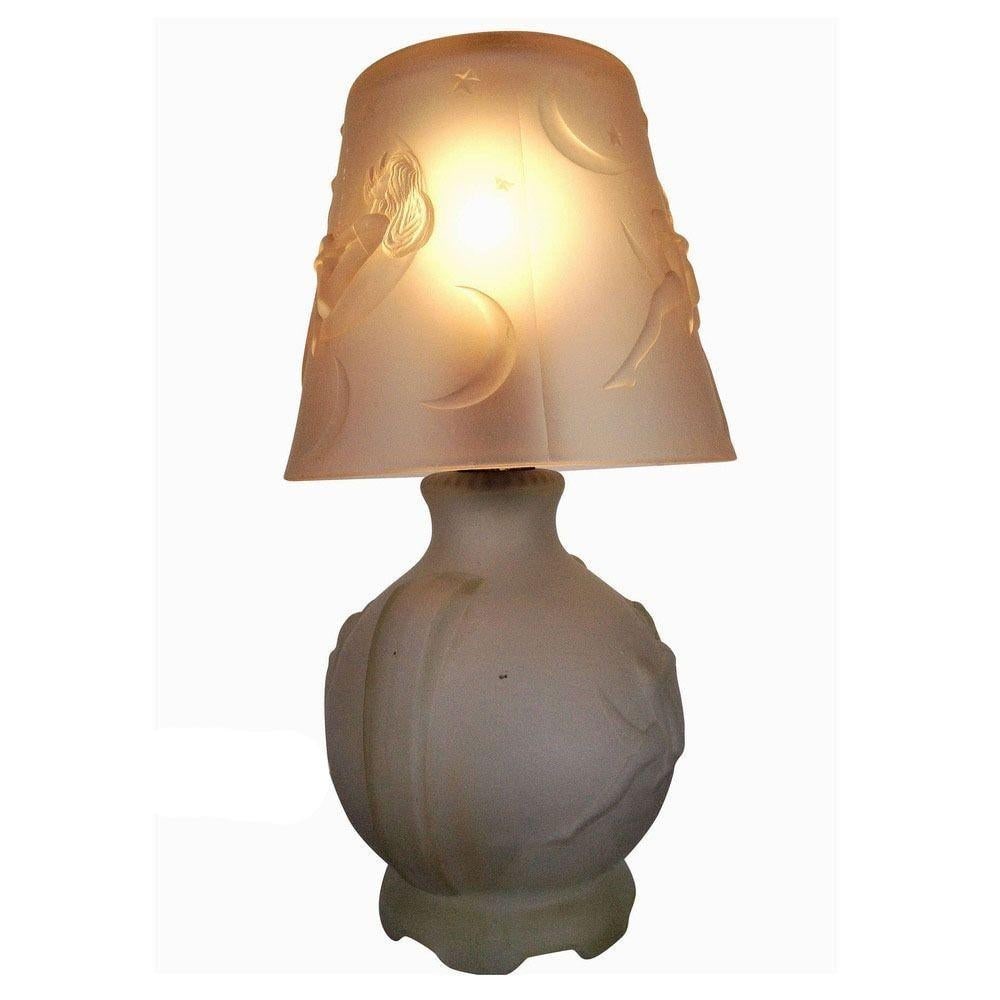 1984 Art Deco Lay by the Stars Crescent Moon Boudoir Glass Lamp by Sarsaparilla - 19