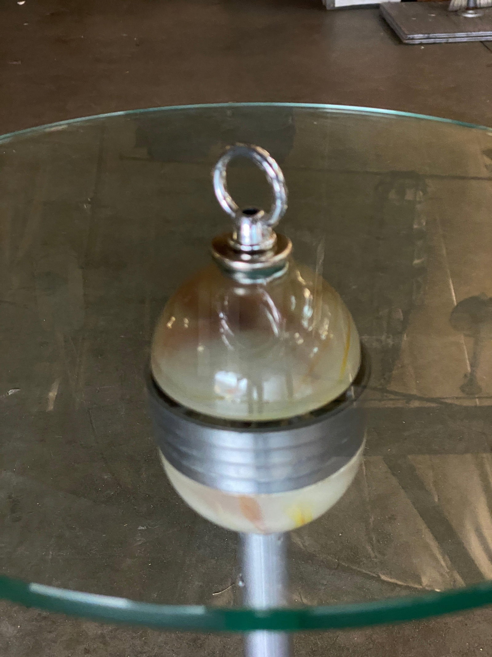 Art Deco Light up Agate Glass Illuminating Smoking Side Table Pewter cast base - 4