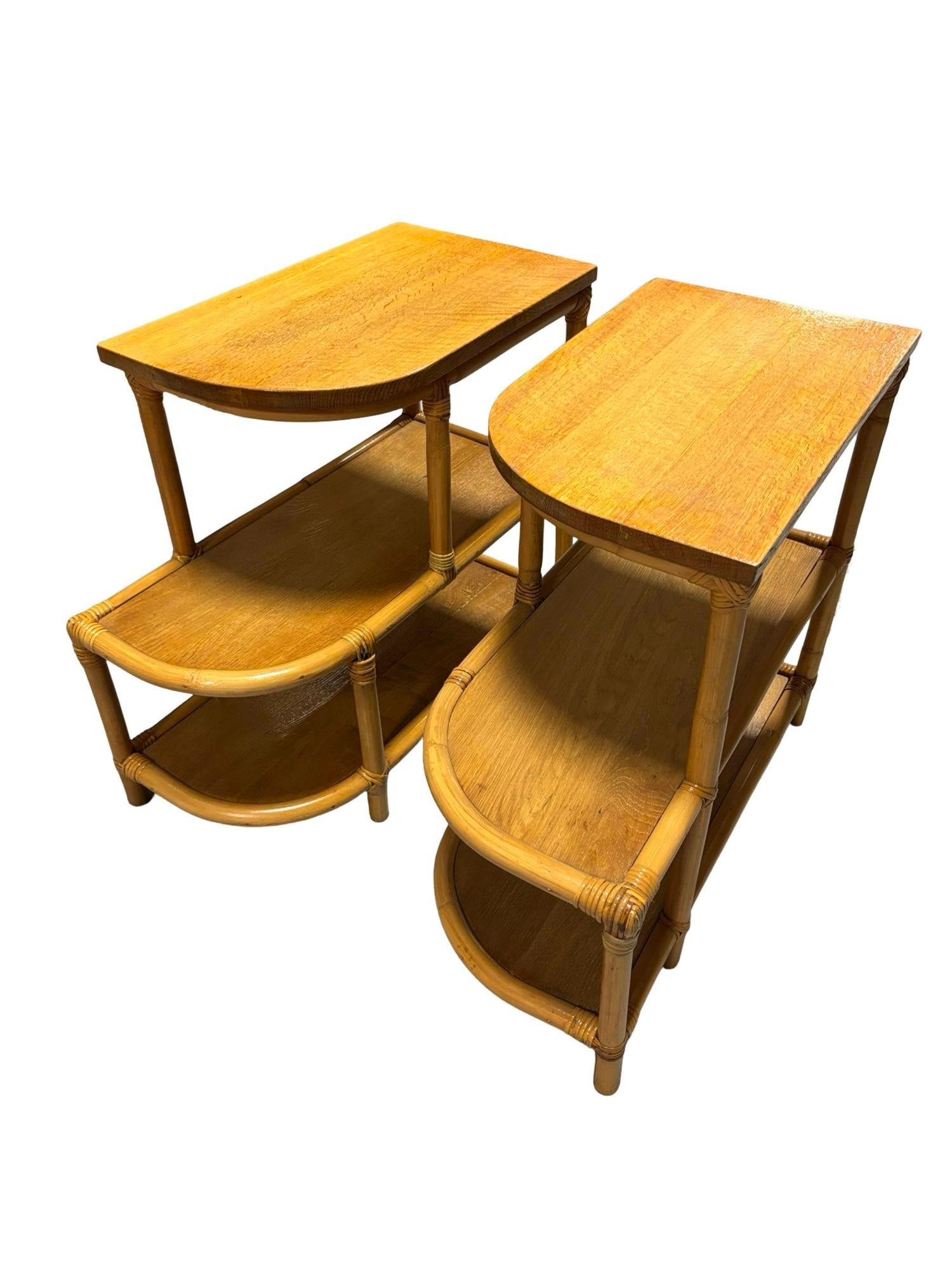 Pair of Restored Single Strand Three-Tier "Trio" Rattan Side Tables - 11