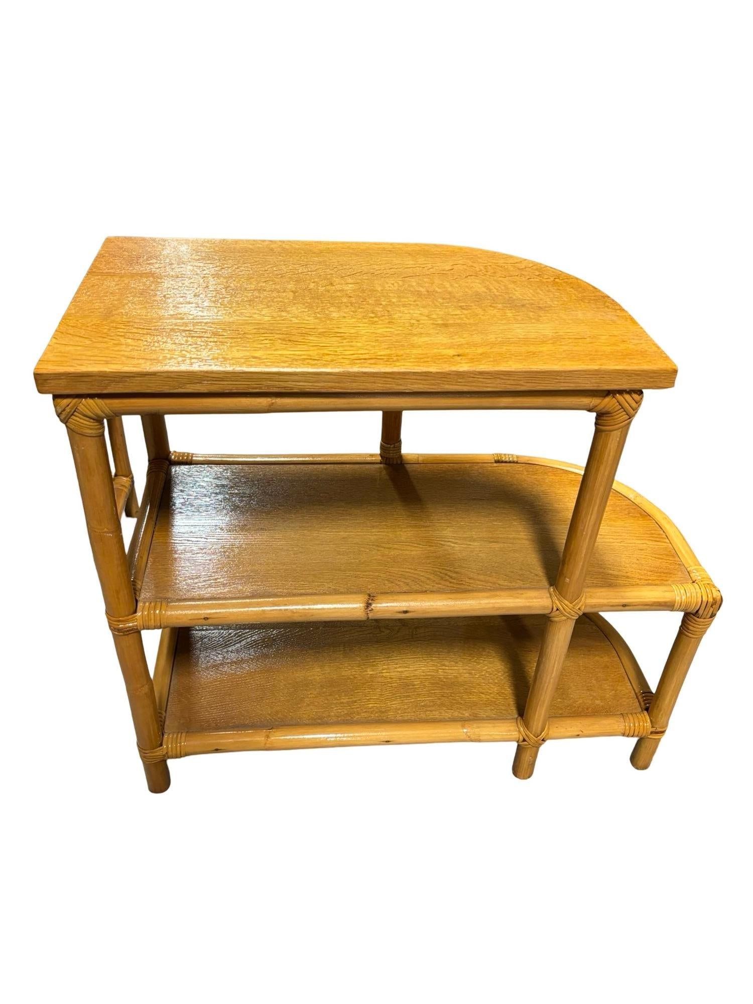 Pair of Restored Single Strand Three-Tier "Trio" Rattan Side Tables - 16