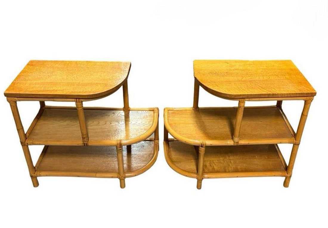 Pair of Restored Single Strand Three-Tier "Trio" Rattan Side Tables - 18