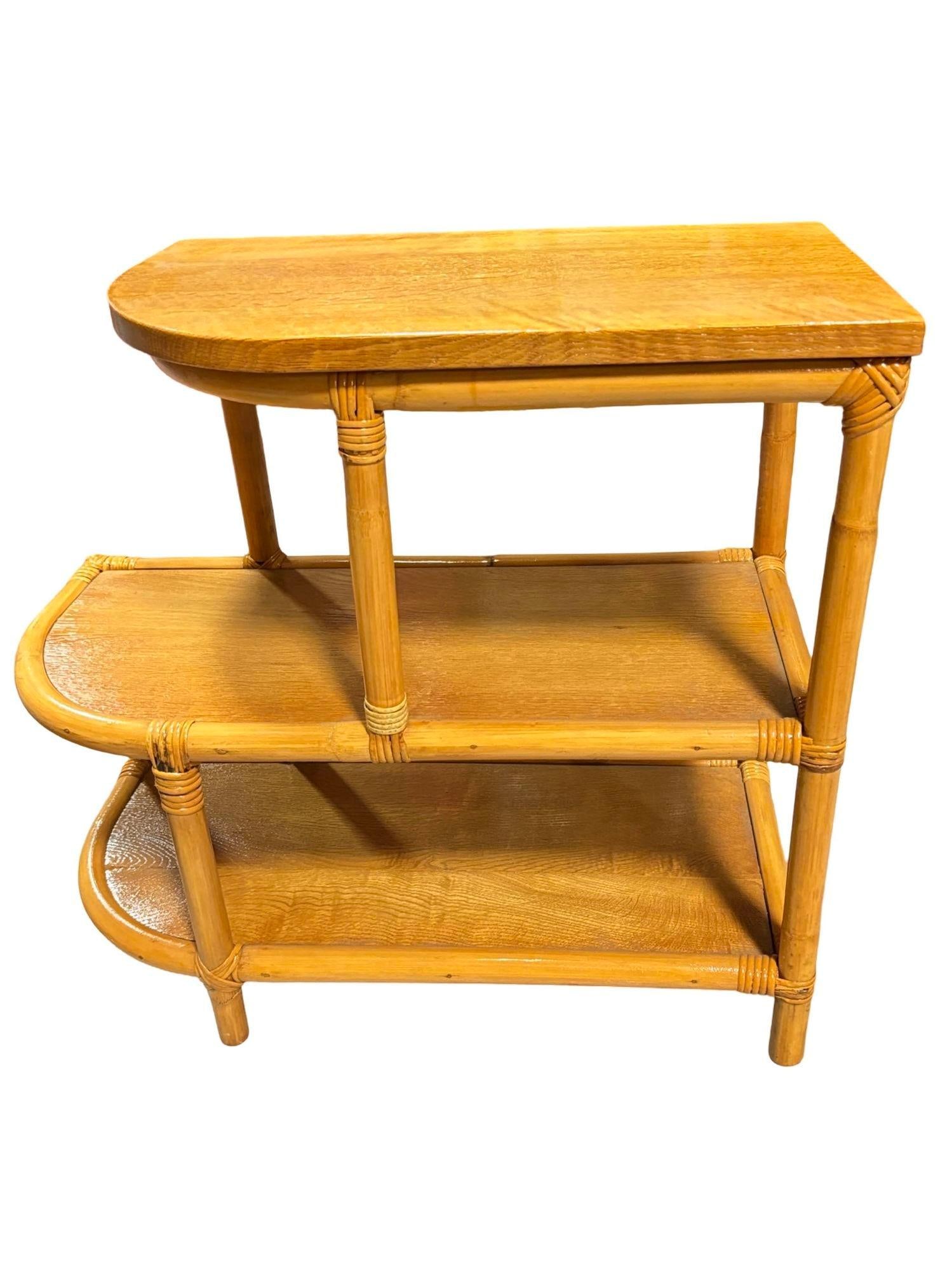 Pair of Restored Single Strand Three-Tier "Trio" Rattan Side Tables - 4