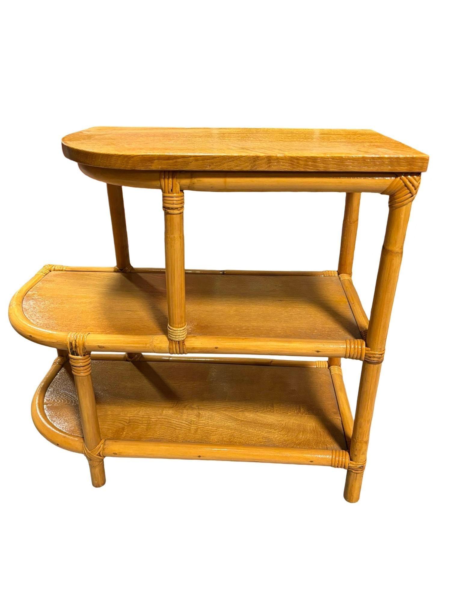 Pair of Restored Single Strand Three-Tier "Trio" Rattan Side Tables - 5