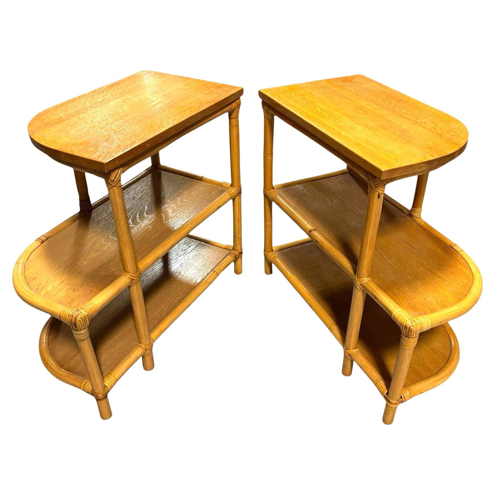 Pair of Restored Single Strand Three-Tier "Trio" Rattan Side Tables - 7
