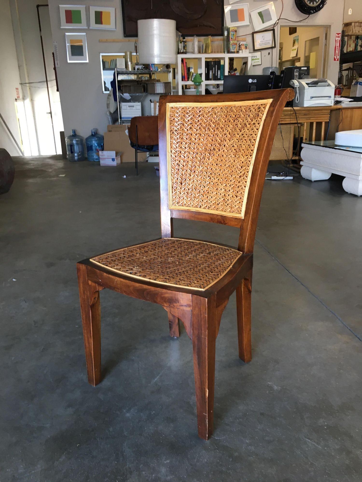 High Style Midcentury Mahogany Dining Chair with Woven Wicker Seat - 10