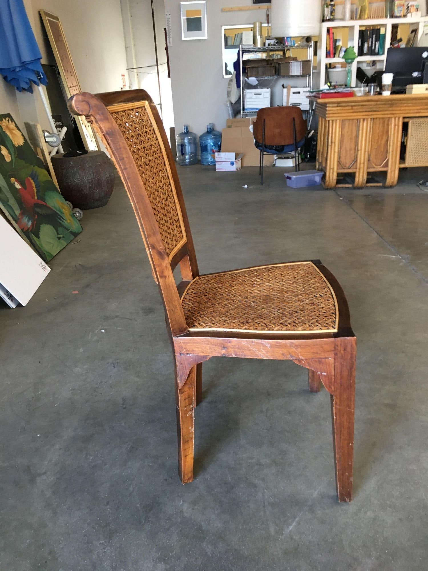 High Style Midcentury Mahogany Dining Chair with Woven Wicker Seat - 11