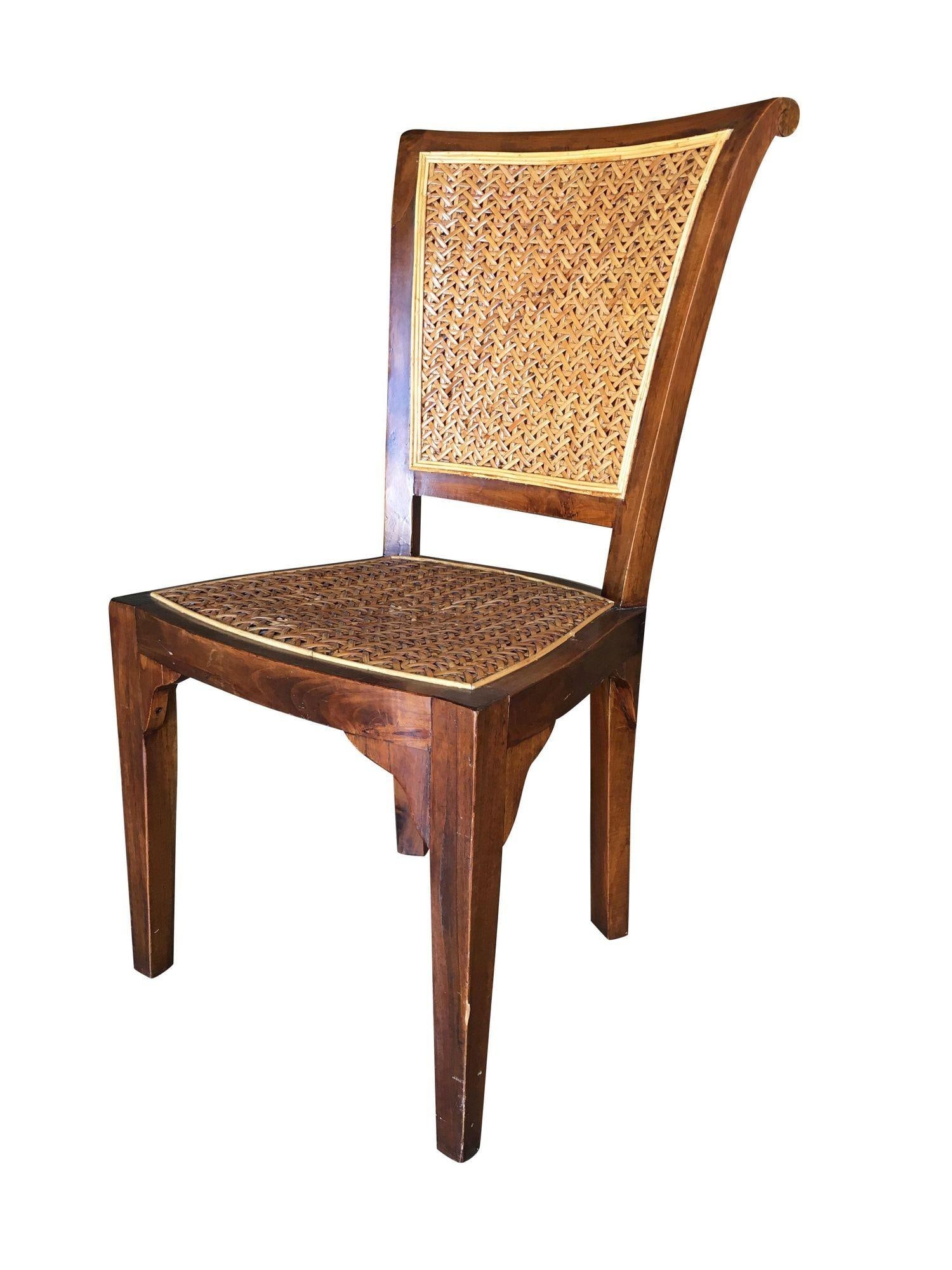 High Style Midcentury Mahogany Dining Chair with Woven Wicker Seat - 16