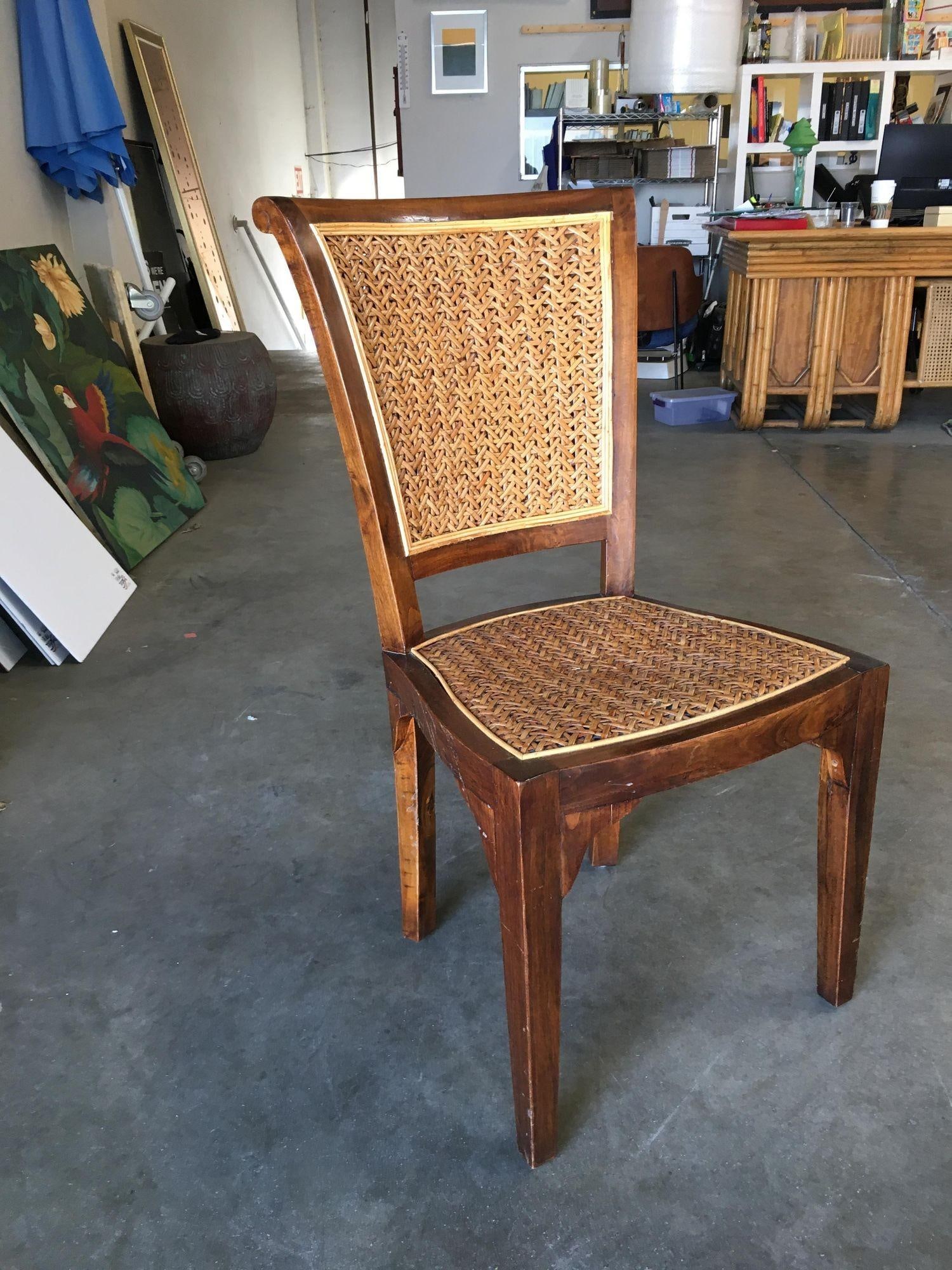 High Style Midcentury Mahogany Dining Chair with Woven Wicker Seat - 19