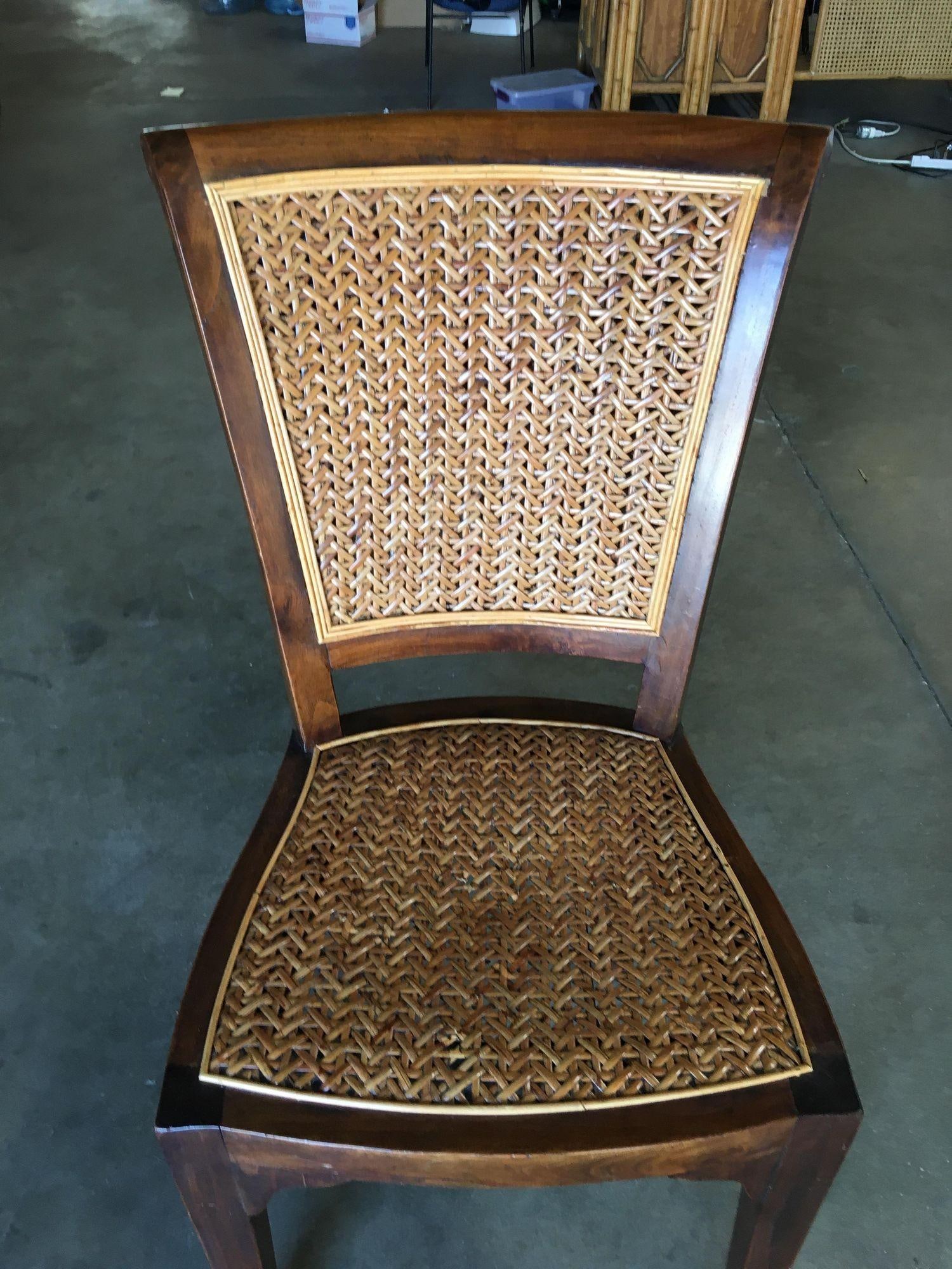 High Style Midcentury Mahogany Dining Chair with Woven Wicker Seat - 5