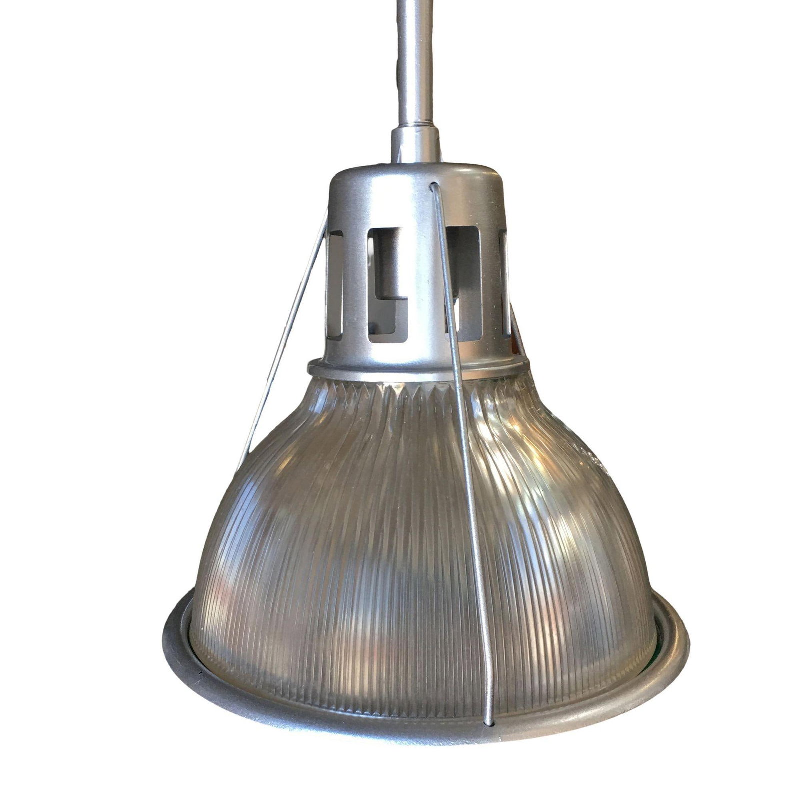Silver Colored Industrial Ribbed Pendant Lamp by Holophane - 10