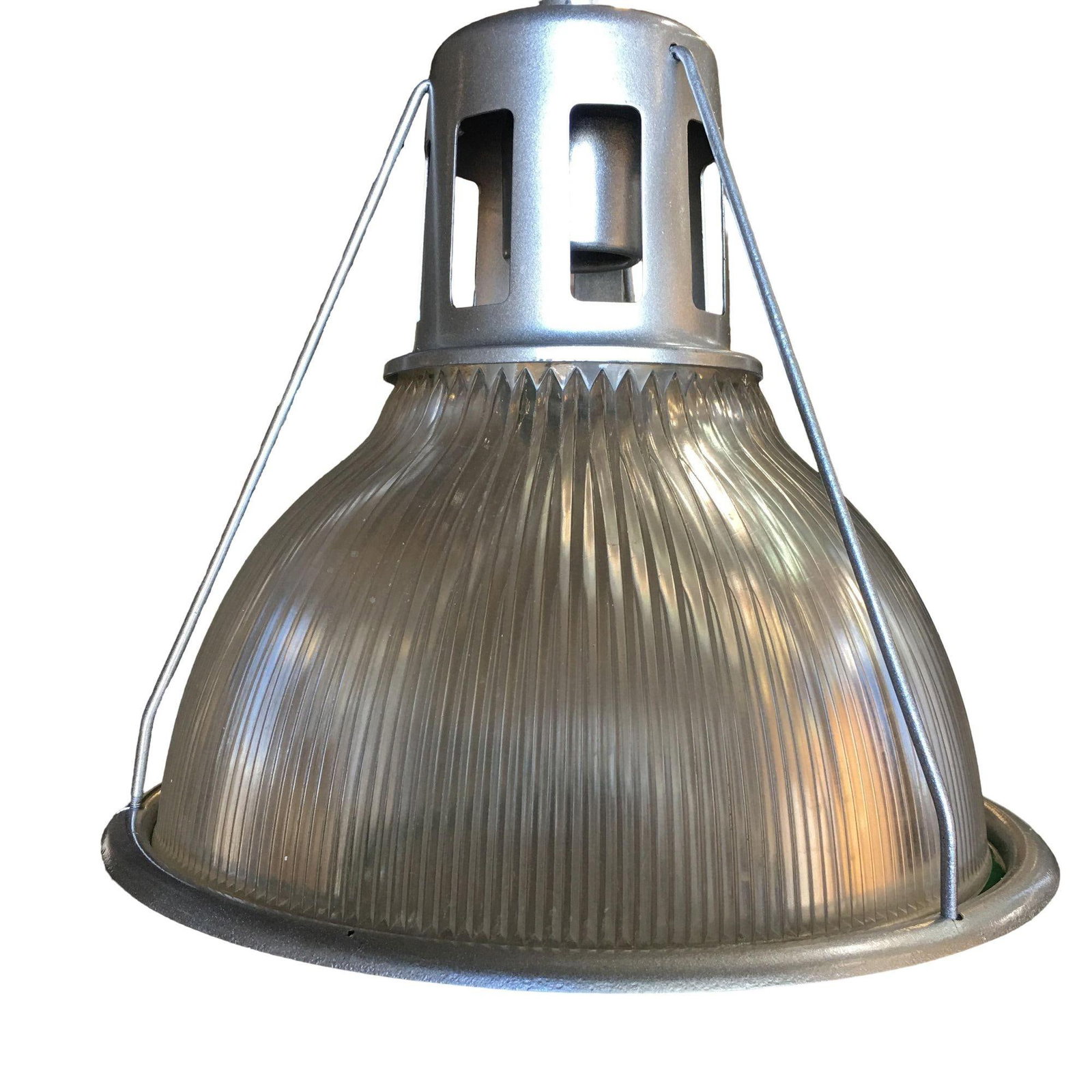 Silver Colored Industrial Ribbed Pendant Lamp by Holophane - 17