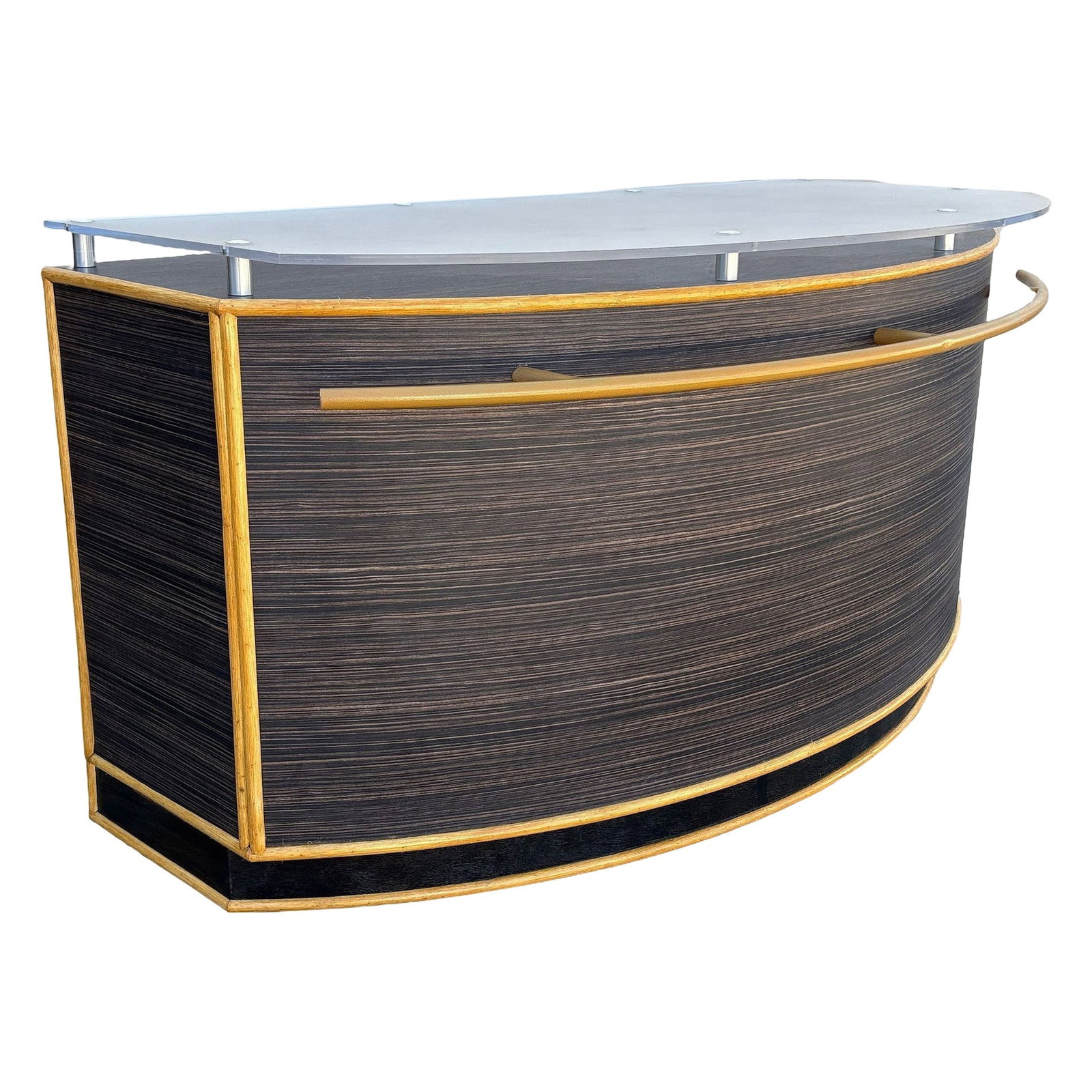 1990s Postmodern Dry Bar w/ Plexiglass Top & Rattan Borders - 14
