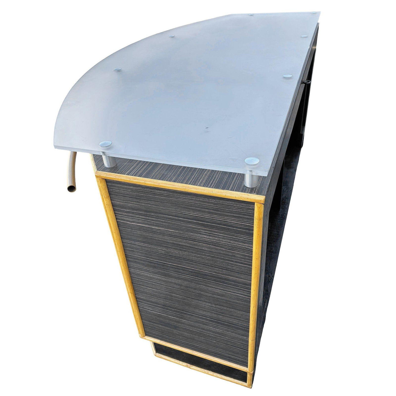 1990s Postmodern Dry Bar w/ Plexiglass Top & Rattan Borders - 18