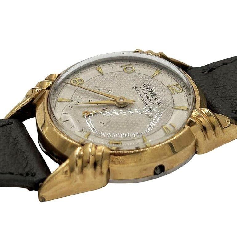 1970s 10k Geneva Sunburst Automatic Swiss Watch w/ Calfskin Band - 10