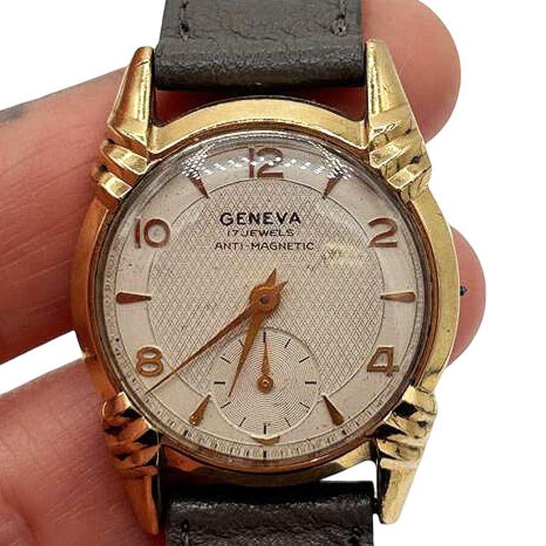 1970s 10k Geneva Sunburst Automatic Swiss Watch w/ Calfskin Band - 11