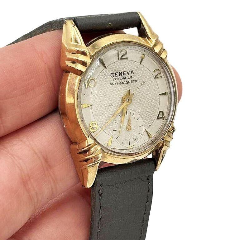1970s 10k Geneva Sunburst Automatic Swiss Watch w/ Calfskin Band - 12