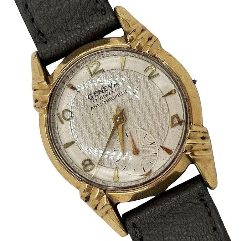 1970s 10k Geneva Sunburst Automatic Swiss Watch w/ Calfskin Band - 20
