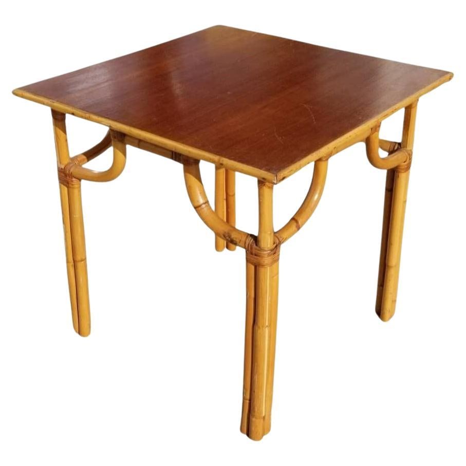Restored Rattan Original Paul Frankl 4 Person 3-Strand Mahogany Dining Table (1 of 5)