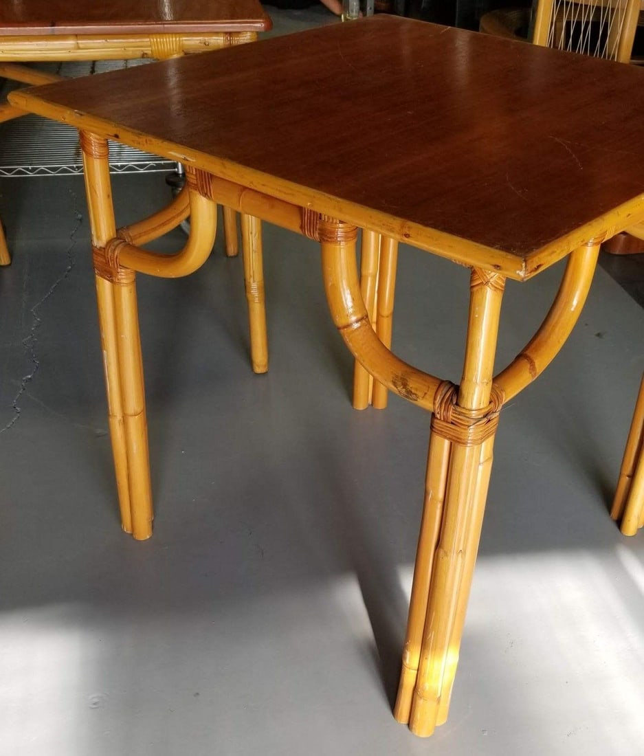 Restored Rattan Original Paul Frankl 4 Person 3-Strand Mahogany Dining Table - 5