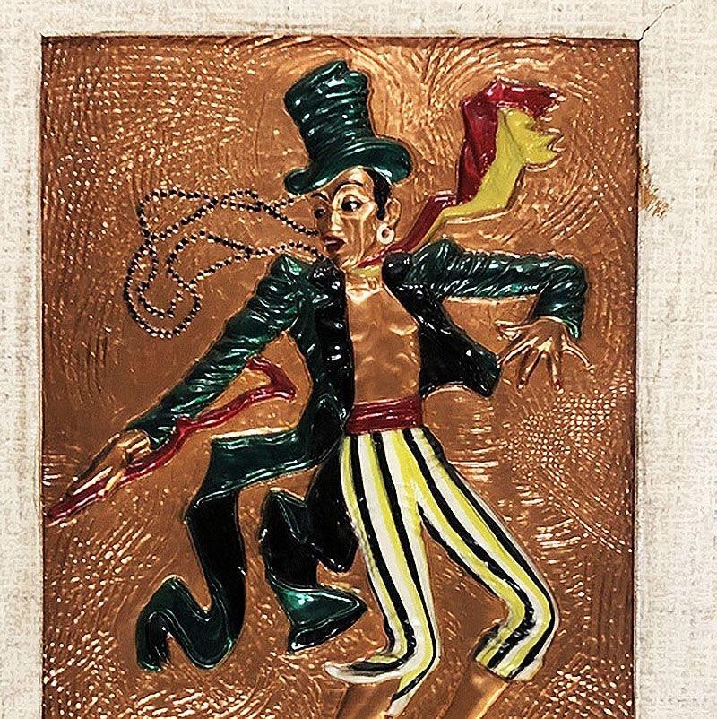 Mid Century Ringmaster Copper Wall Sculpture in Wooden Frame - 4