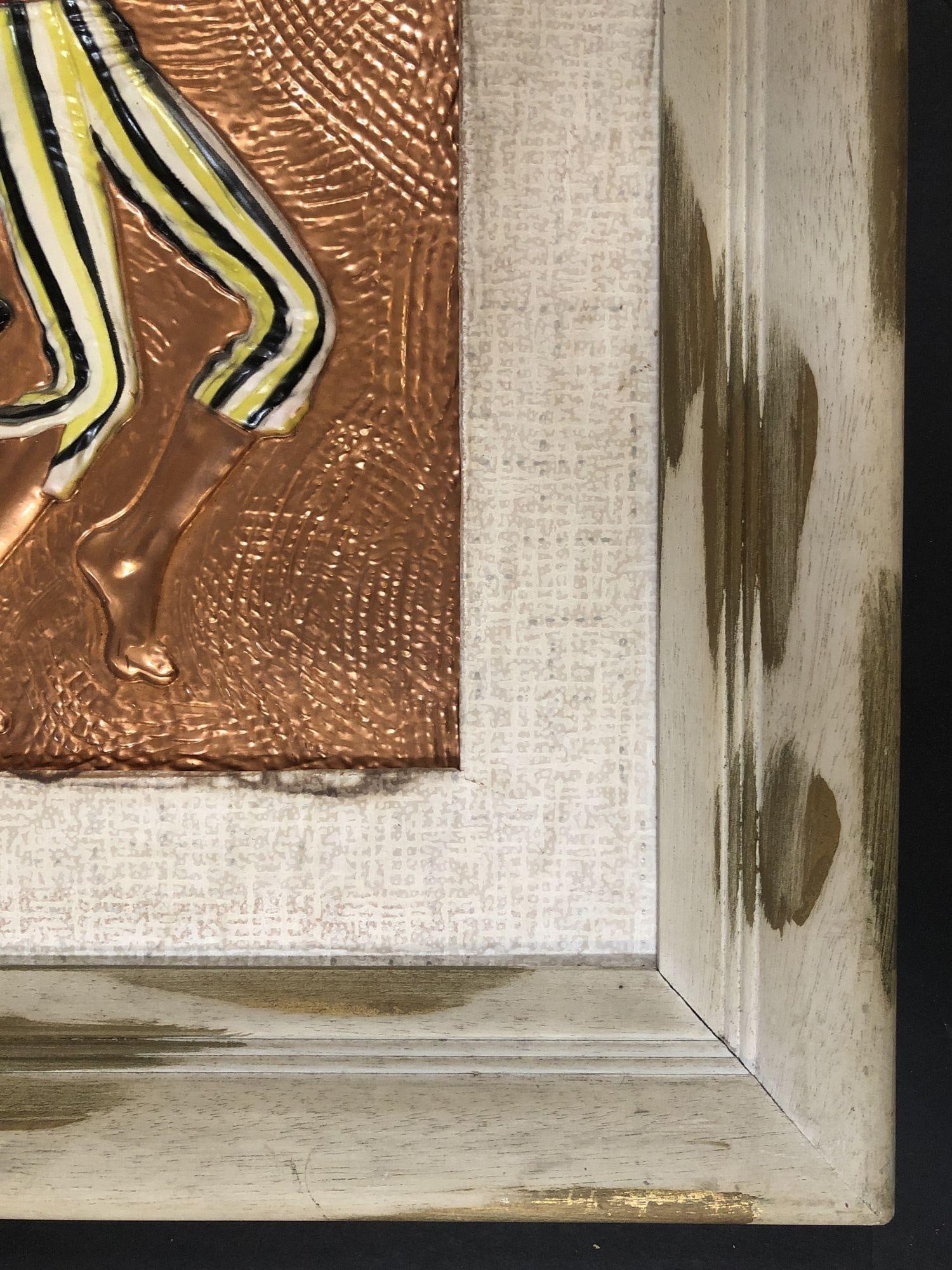 Mid Century Ringmaster Copper Wall Sculpture in Wooden Frame - 6