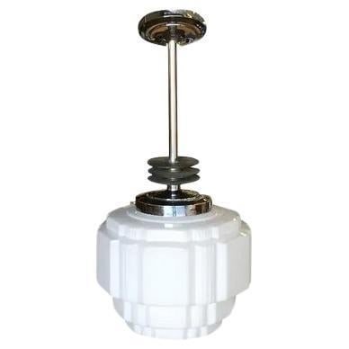 Art Deco Ceiling Pendant with School House Stepped Glass Globe - 2