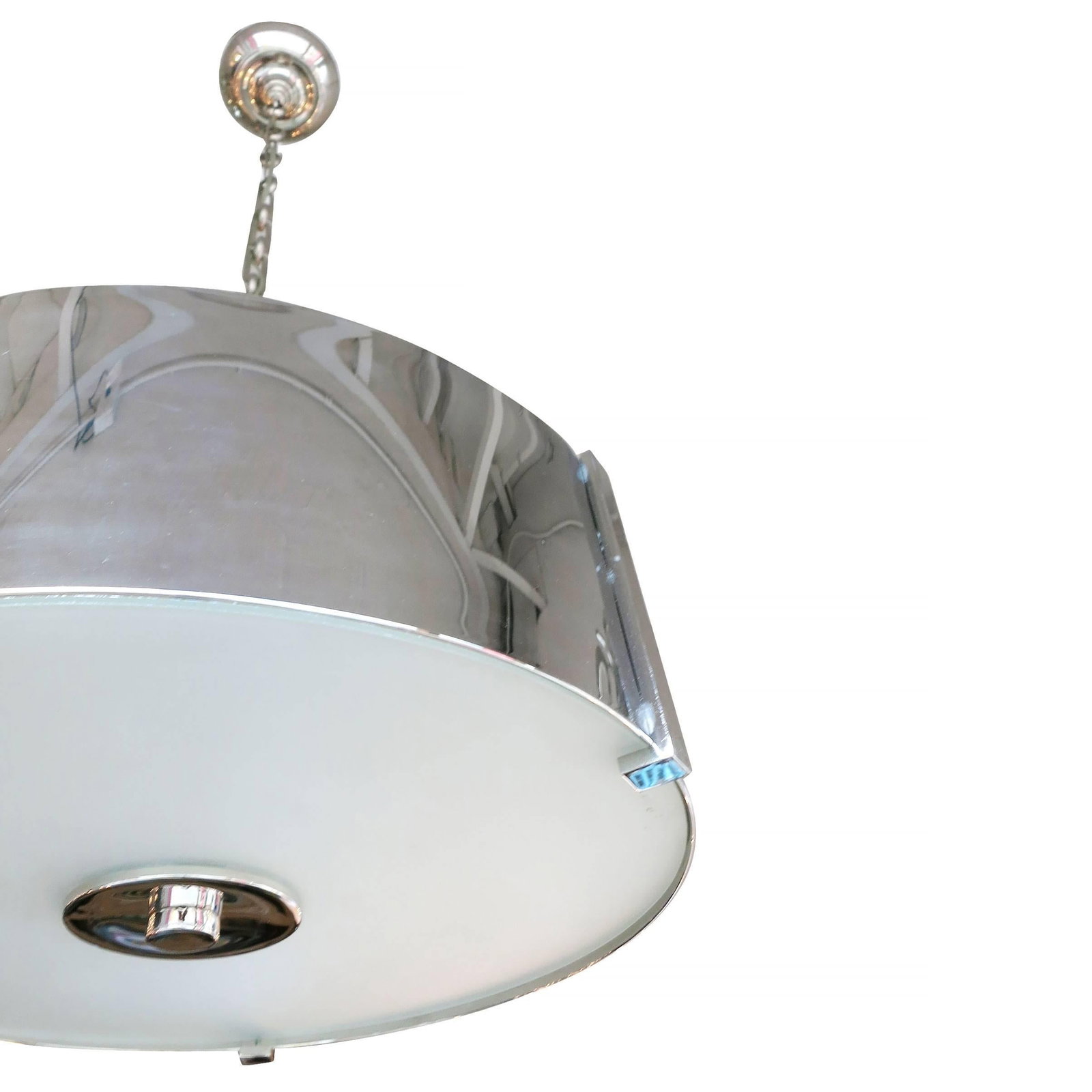 Chrome Drum Chandelier with Frosted Glass Shade - 3