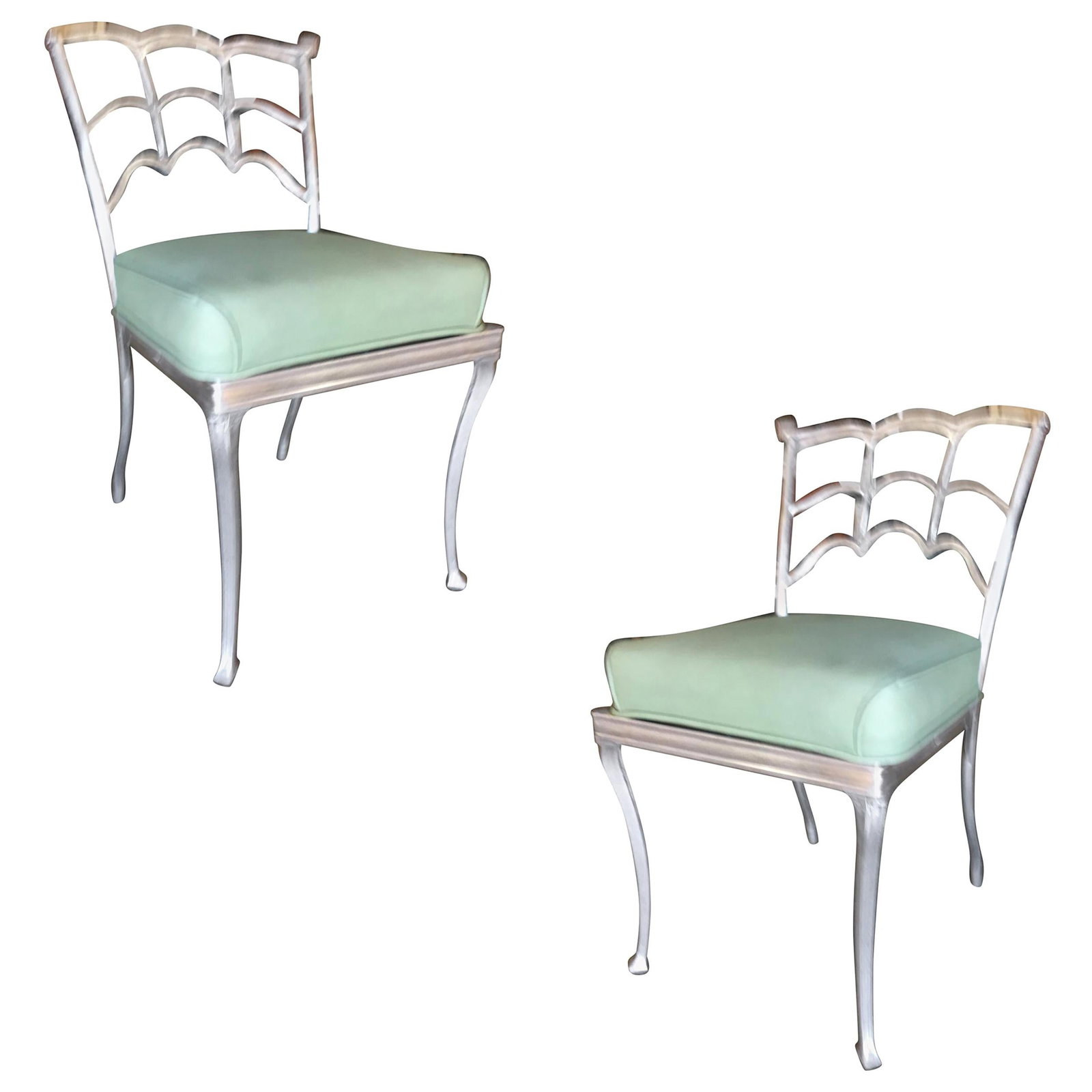 Art Deco Silver Tone Casted Aluminum Spiderweb Side Chair, Pair - 17