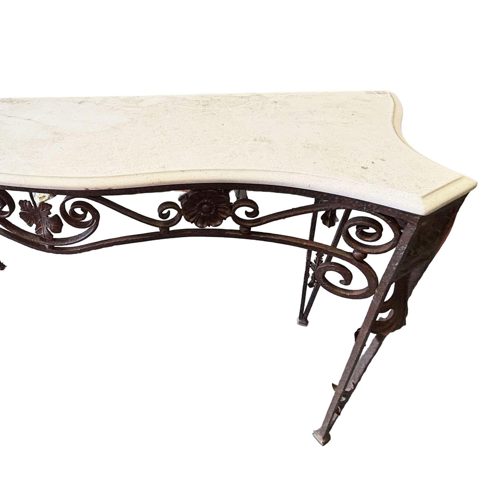 20th Century Neo-Gothic Bronze Colored Cast Iron Console w/ Carrara Marble Top - 3