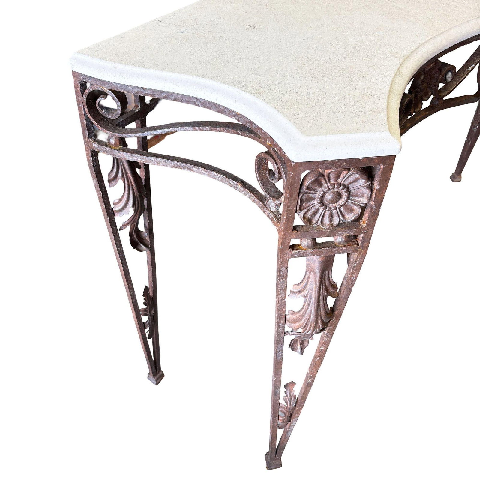20th Century Neo-Gothic Bronze Colored Cast Iron Console w/ Carrara Marble Top - 4
