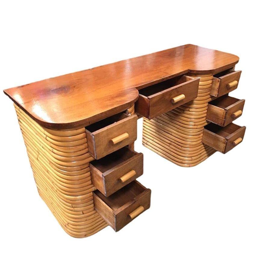 Restored Art Deco Stacked Rattan Secretary Desk w/ Mahogany Top - 10