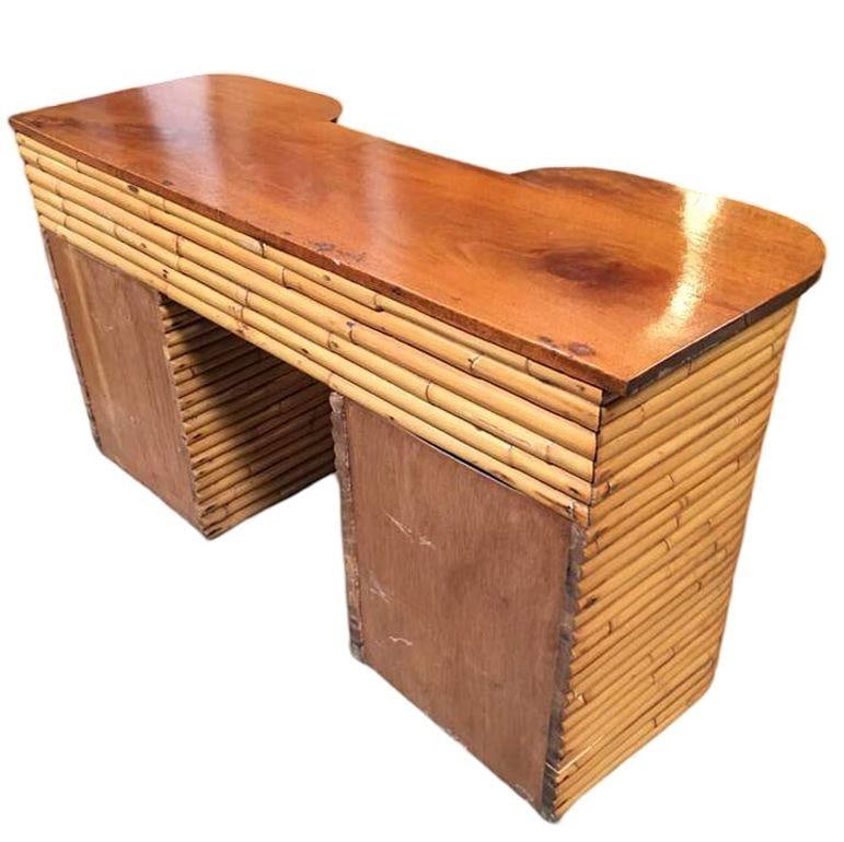 Restored Art Deco Stacked Rattan Secretary Desk w/ Mahogany Top - 20