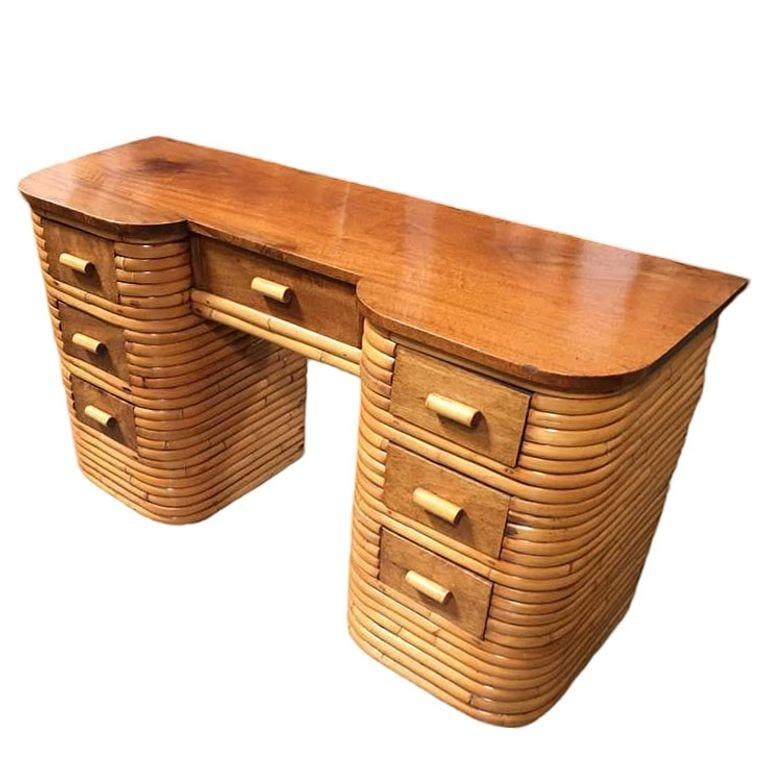 Restored Art Deco Stacked Rattan Secretary Desk w/ Mahogany Top - 9