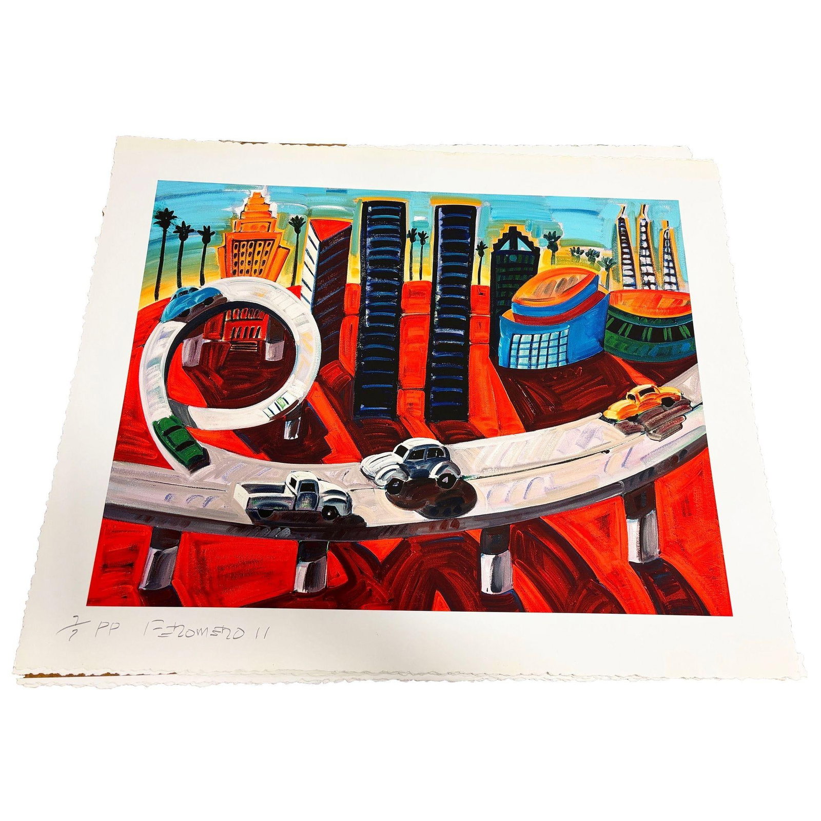 Frank Romero "Cheech's Downtown" Giclee Print Limited Edition Signed, 6 of 7 - 18