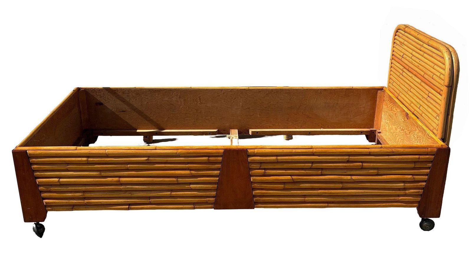 Restored Art Deco Geometric Stacked Rattan Bed and Mahogany Twin Bed Frame - 10