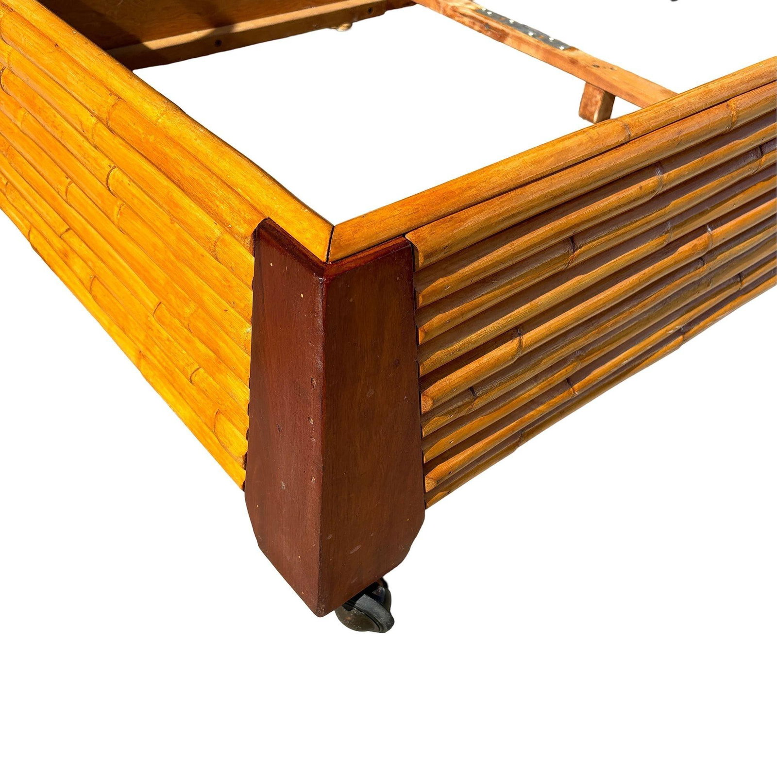 Restored Art Deco Geometric Stacked Rattan Bed and Mahogany Twin Bed Frame - 13