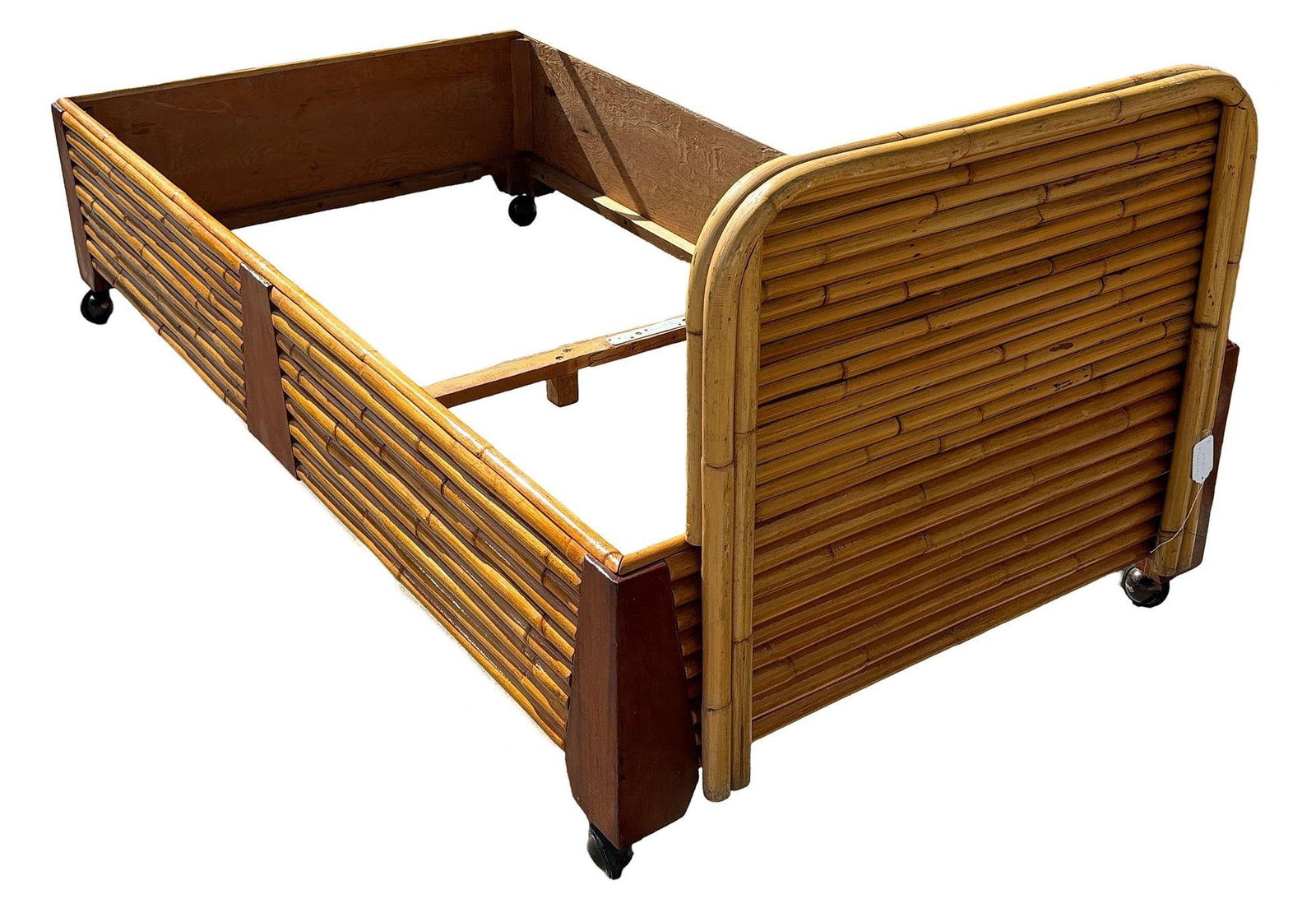 Restored Art Deco Geometric Stacked Rattan Bed and Mahogany Twin Bed Frame - 19