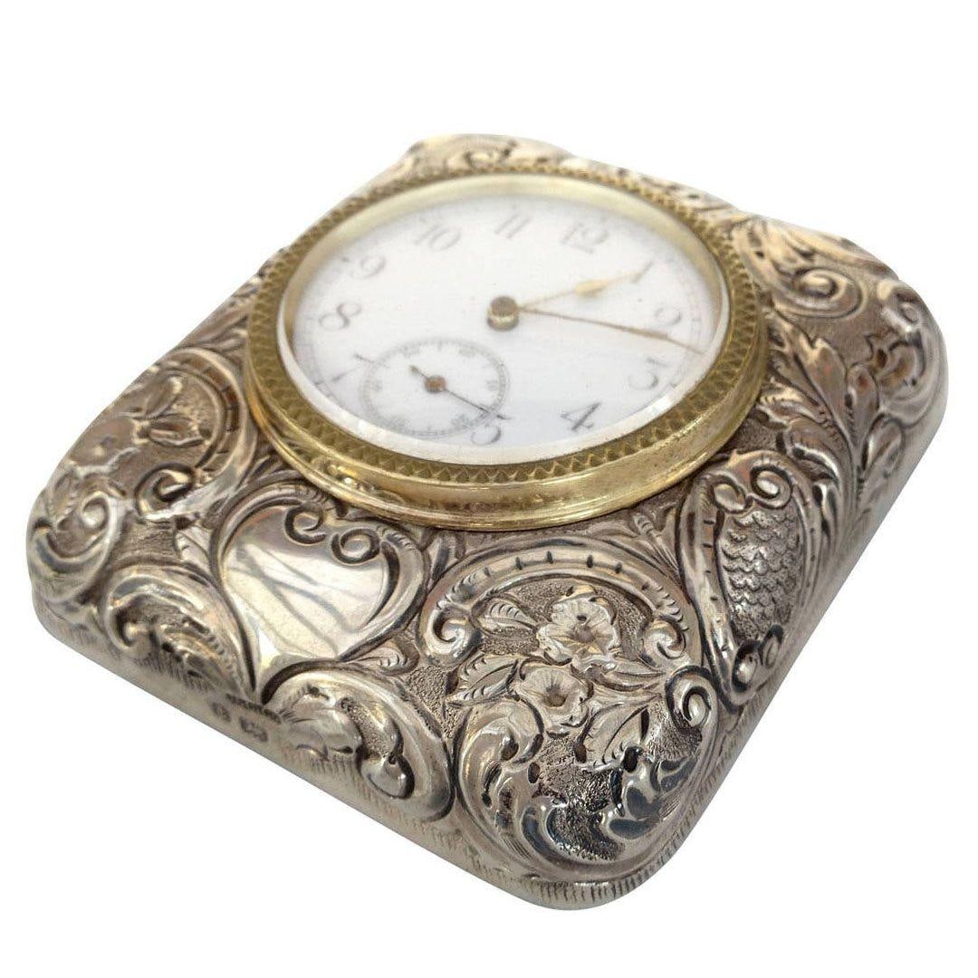 Victorian Silver Embossed Clock by Douglas Clock Company - 11
