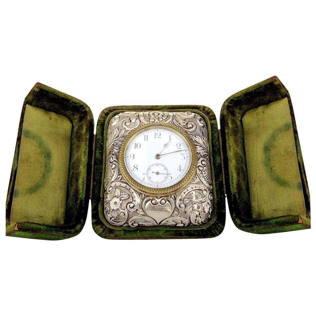 Victorian Silver Embossed Clock by Douglas Clock Company - 7